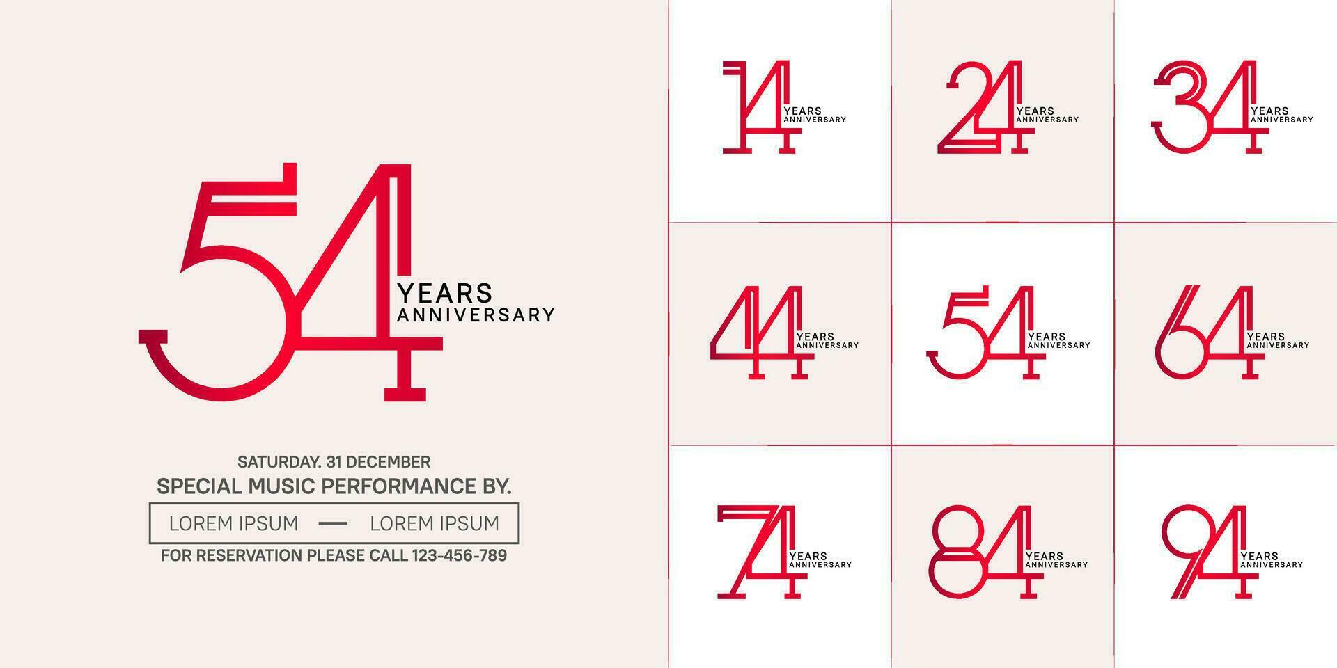 set of anniversary flat red and black color with soft color background for special celebration event vector