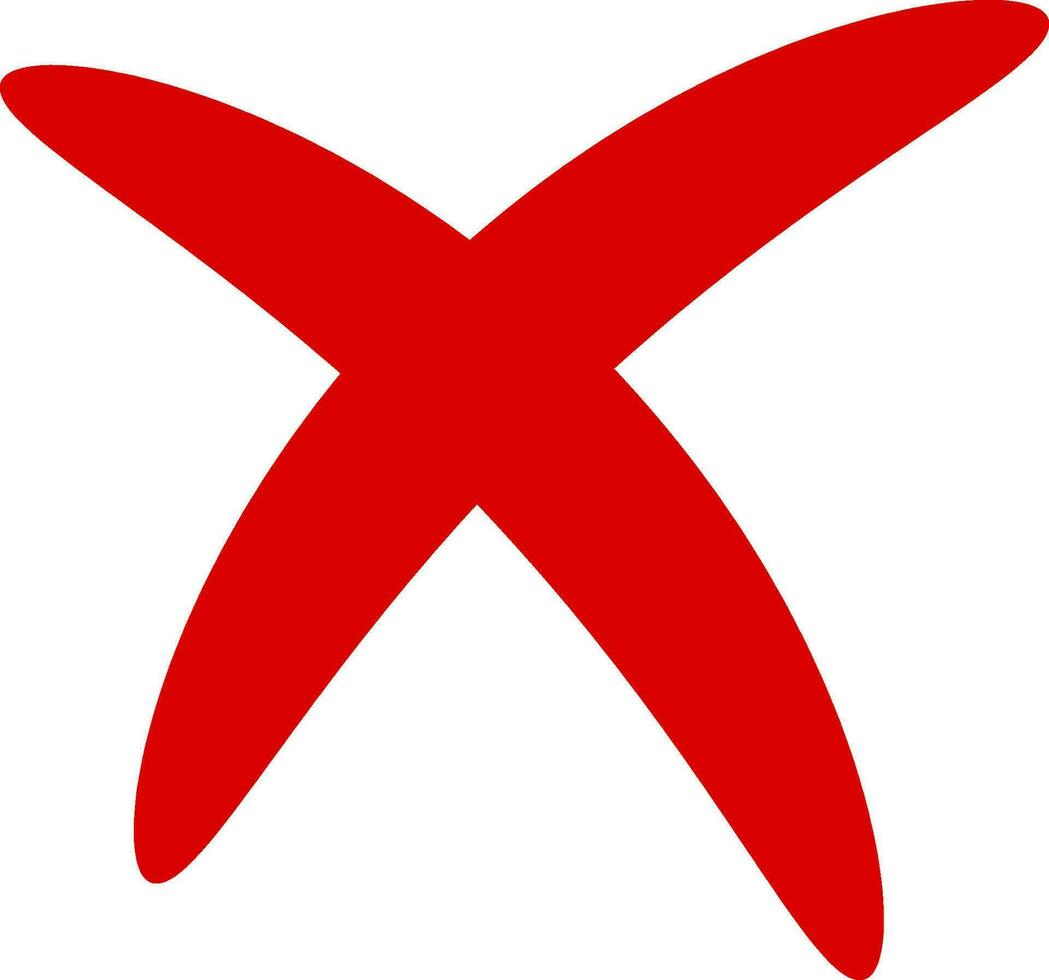 Red cross sign reject, cross hand drawn calligraphic brush vector