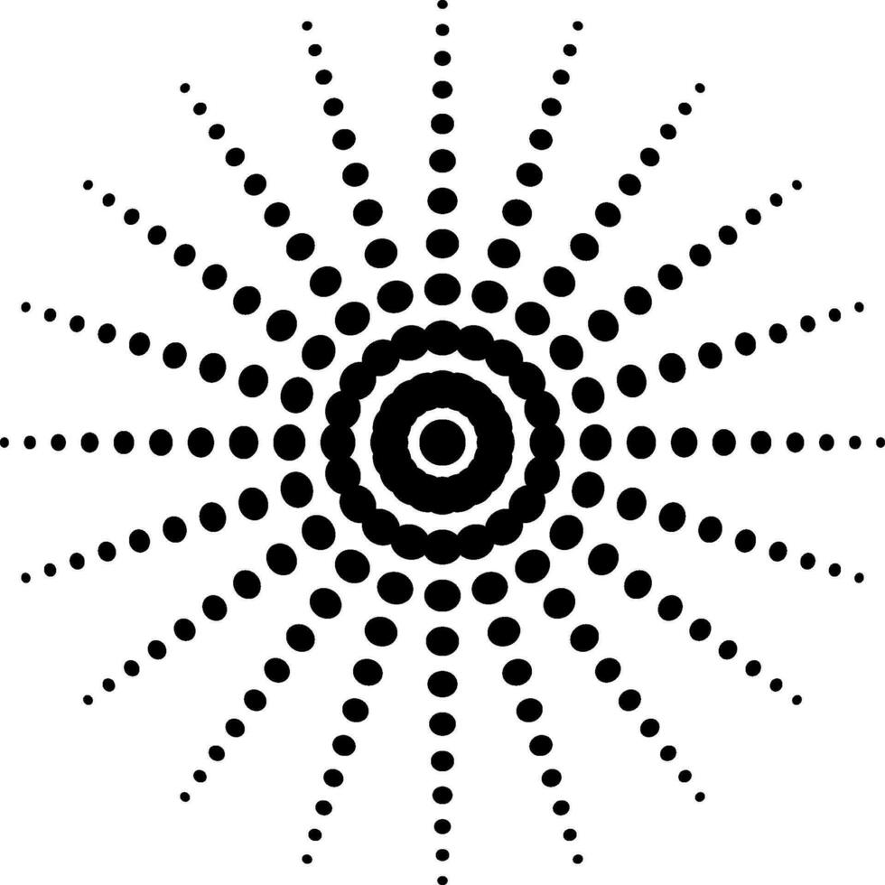 Halftone sun rays pop art, compositions, points reduced circle glow vector