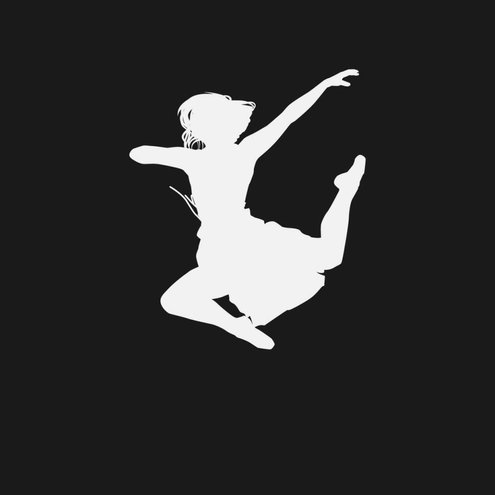 High details of ballerina silhouette. Minimal symbol and logo of sport. Fit for element design, background, banner, backdrop, cover, logotype. Isolated on black background. Vector Eps 10