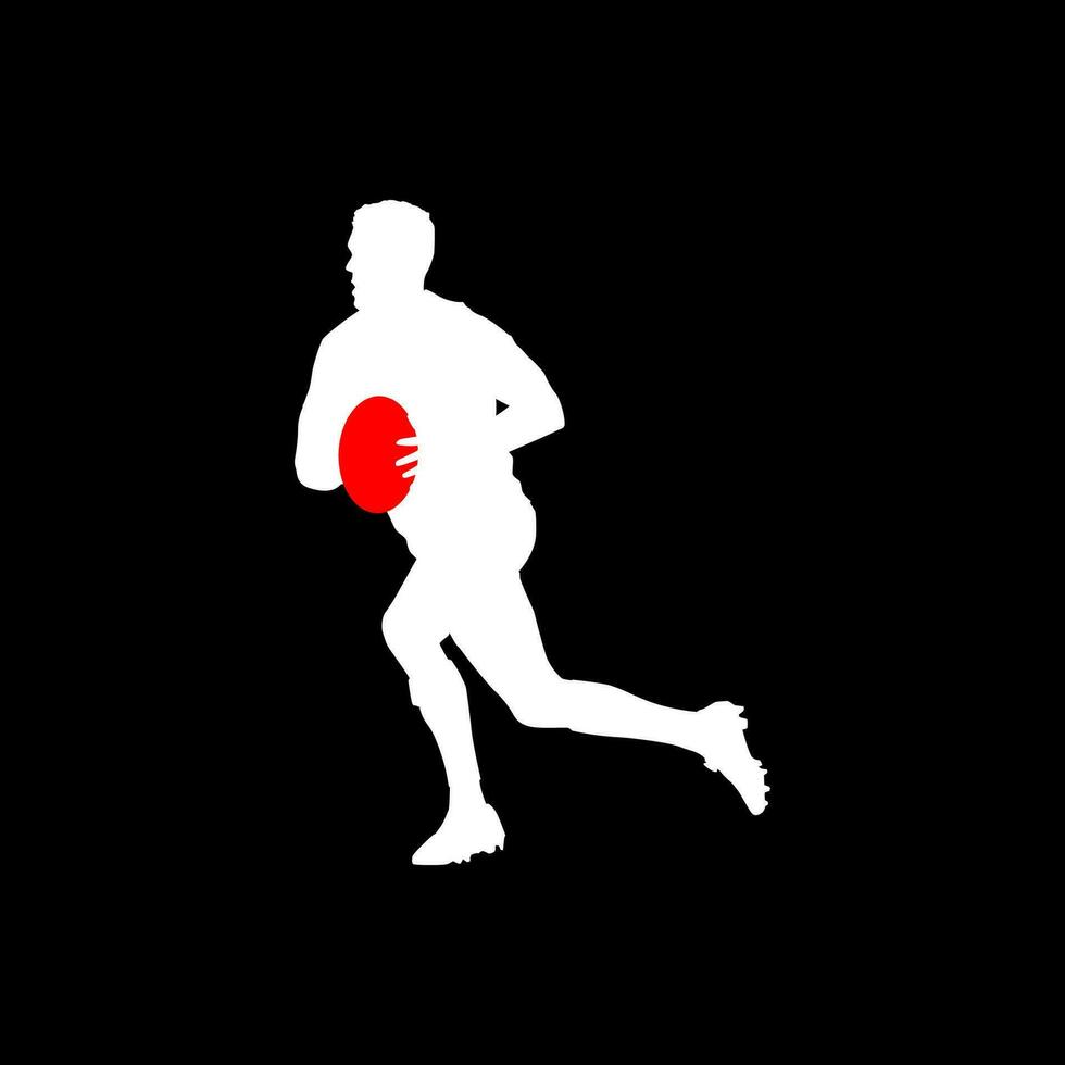 High details of rugby player silhouette. Minimal symbol and logo of sport. Isolated on background. Fit for element design, background, banner, backdrop, cover. Vector Eps 10