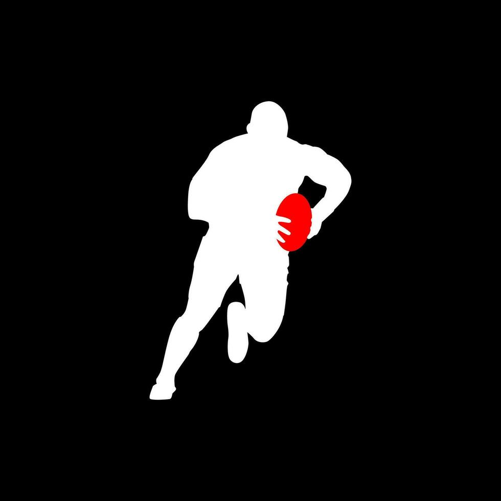 alto detalles de rugby jugador silueta. mínimo símbolo y logo de deporte. aislado en antecedentes. ajuste para elemento diseño, fondo, bandera, fondo, cubrir. vector eps 10