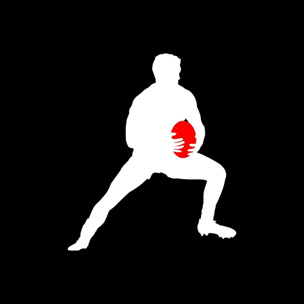 High details of rugby player silhouette. Minimal symbol and logo of sport. Isolated on background. Fit for element design, background, banner, backdrop, cover. Vector Eps 10