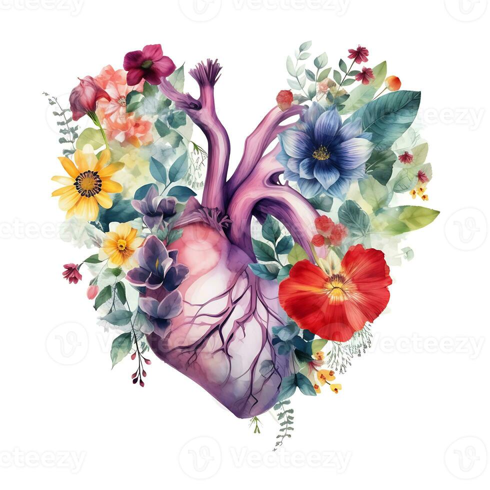 Watercolor Beautiful Flowers forming Heart Love Floral Clipart photo