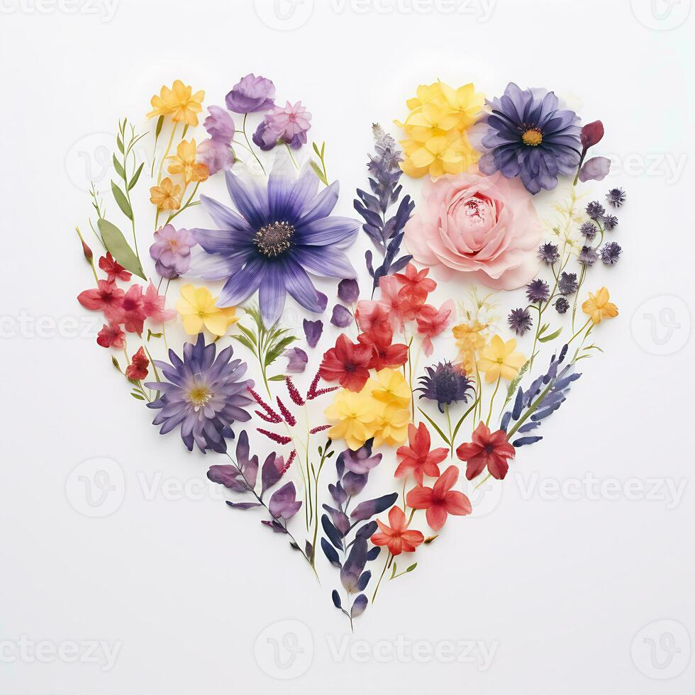 Watercolor Beautiful Flowers forming Heart Love Floral Clipart photo