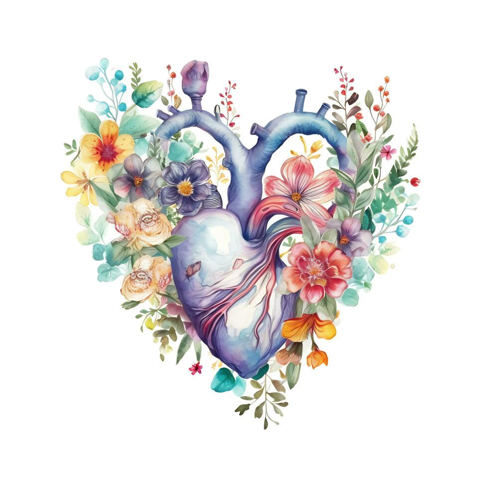 Watercolor Beautiful Flowers forming Heart Love Floral Clipart photo