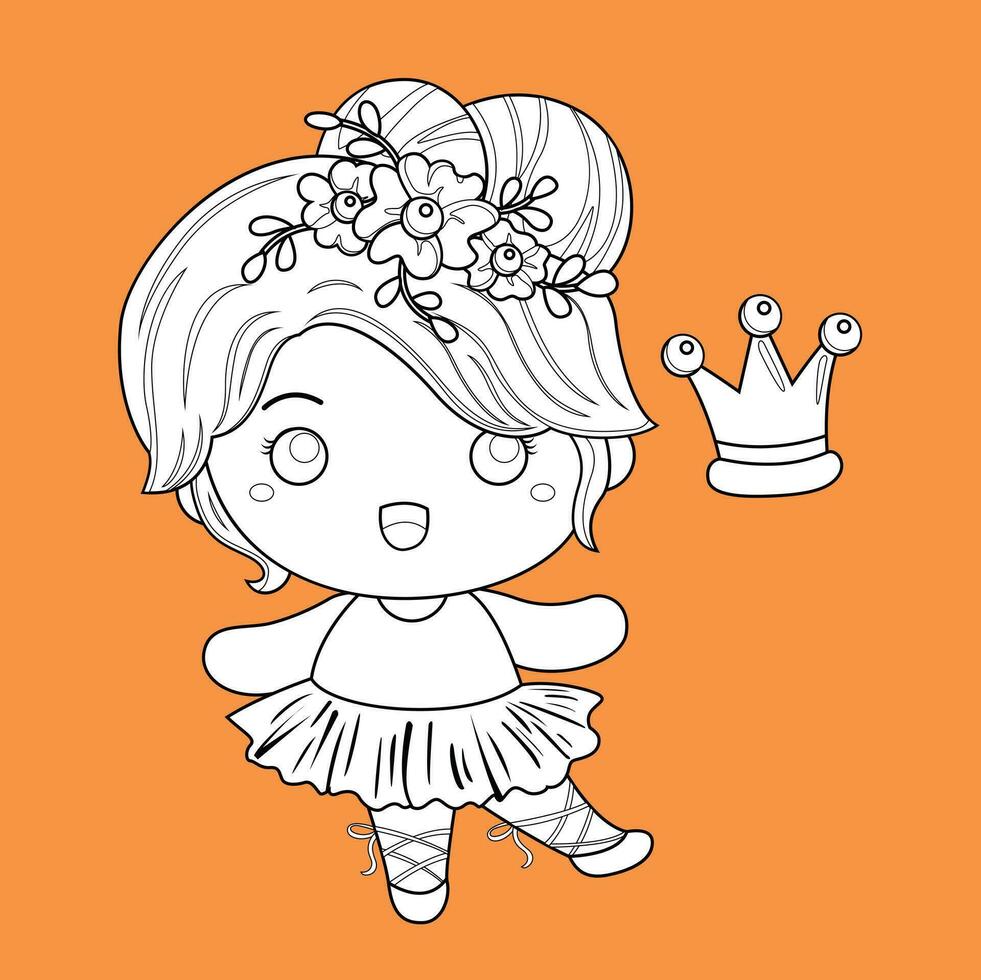 Cute Beautiful Littel Ballerina Doing Ballet Sport is Fun Cartoon Digital Stamp Outline vector