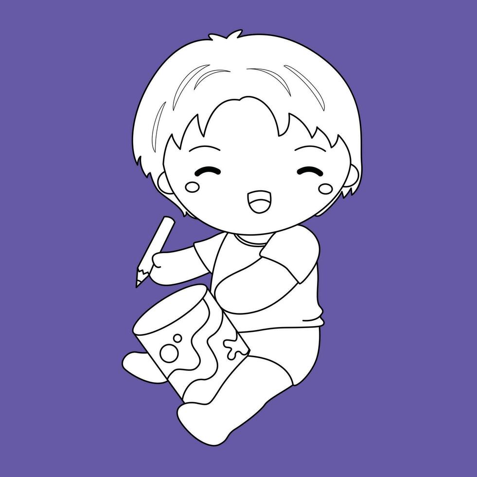 Cute Kids Crafting and Painting Activity School Cartoon Digital Stamp Outline vector