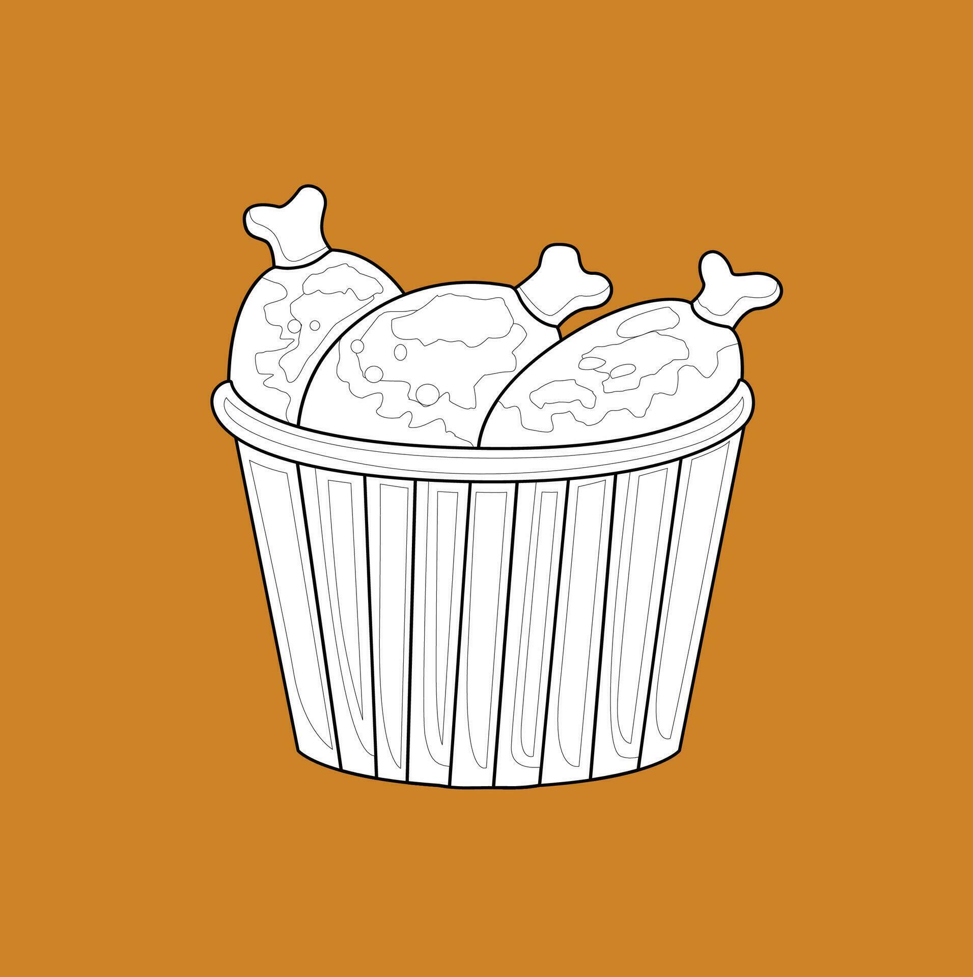 Cute Fried Chicken Bucket Lunch Menu Junk Food Cartoon Digital Stamp Outline 29347690 Vector Art