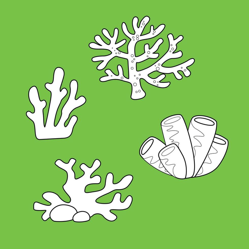 mar coral plantas dibujos animados digital sello contorno vector