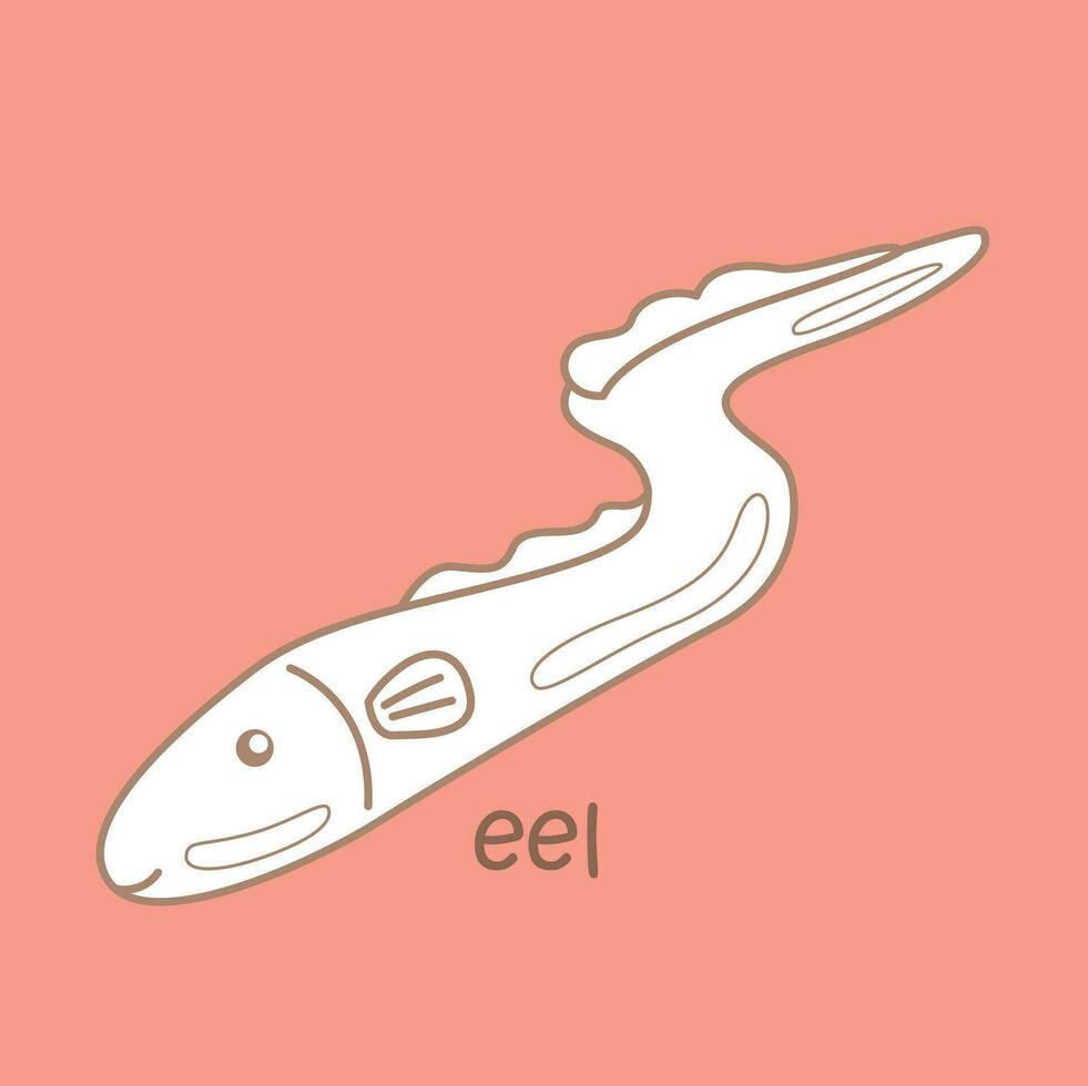 Alphabet E For Eel Vocabulary School Lesson Cartoon Digital Stamp Outline vector
