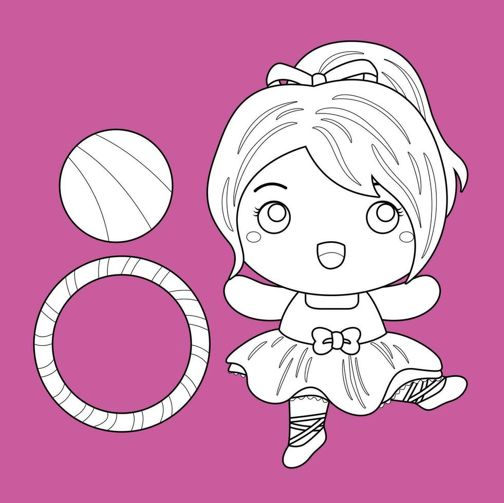 Cute Beautiful Littel Ballerina Doing Ballet Sport is Fun Cartoon Digital Stamp Outline vector