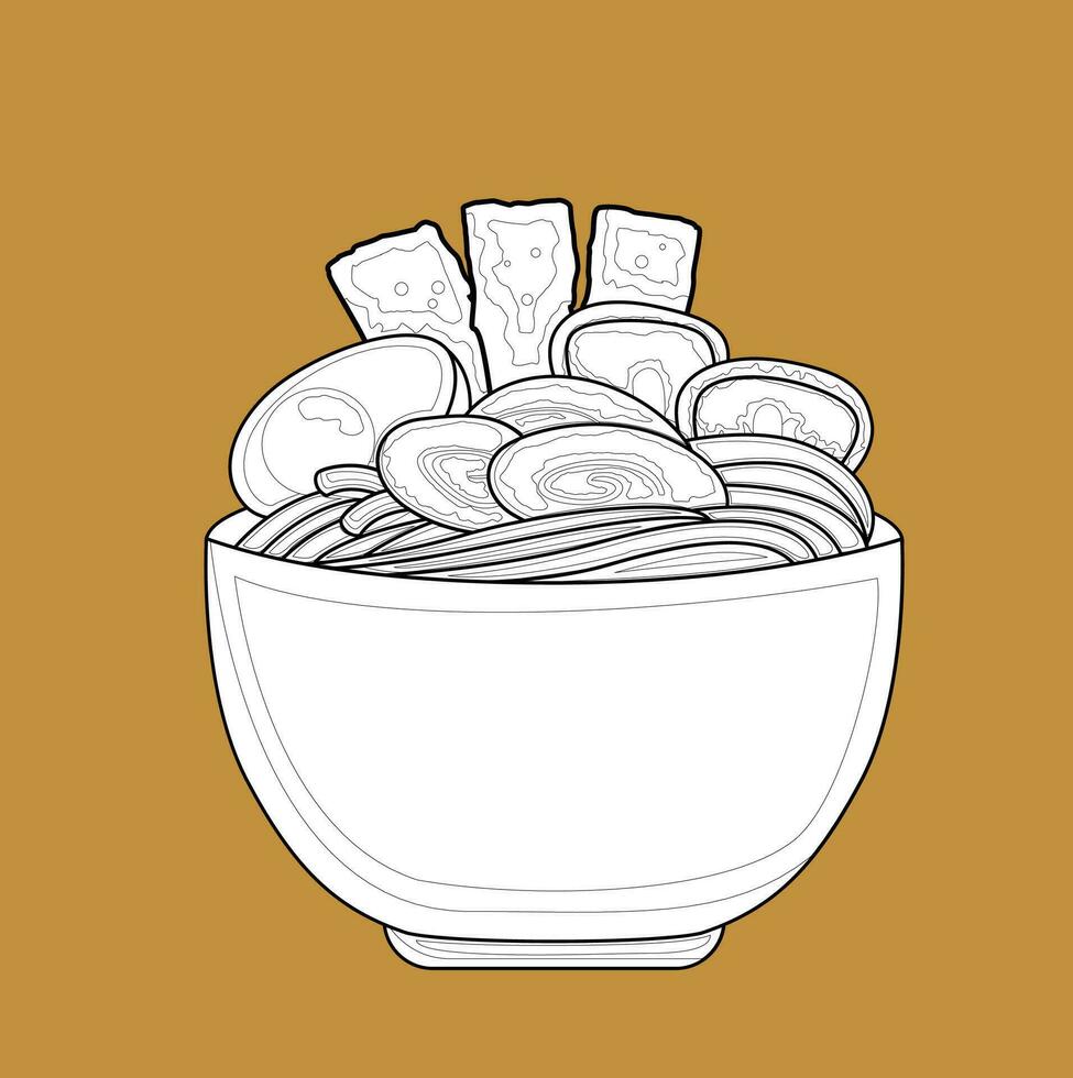 Cute Noodle Bowl Lunch Menu Food Cartoon Digital Stamp Outline vector