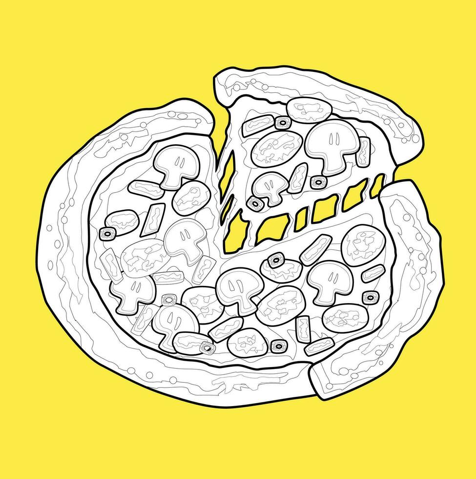 linda Pizza almuerzo menú basura comida dibujos animados digital sello contorno vector