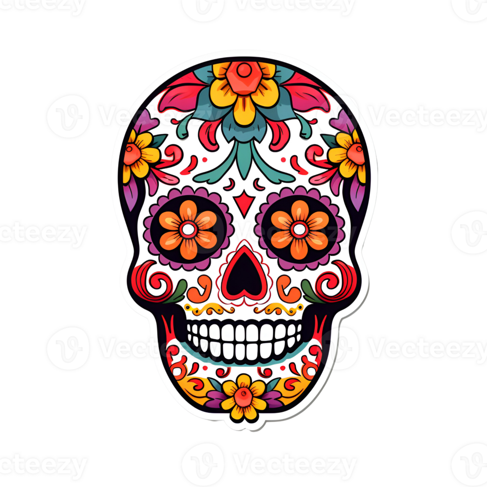 Cartoon Style Candy Skull Day of the Dead Candy Skull Halloween Candy Skull No Background Perfect for Print on demand Merchandise AI Generative png