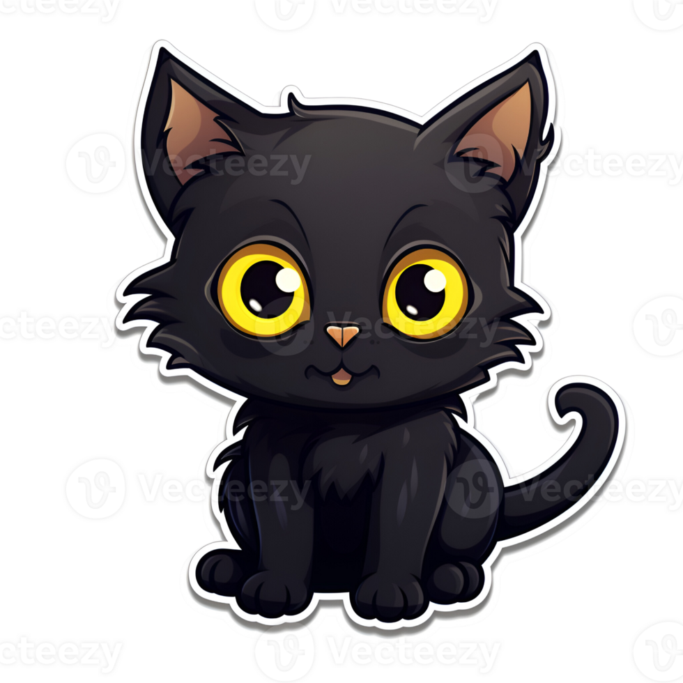 Cartoon Style Halloween Black Cat Cute Black Kitty No Background Perfect for Print on Demand Merchandise AI Generative png