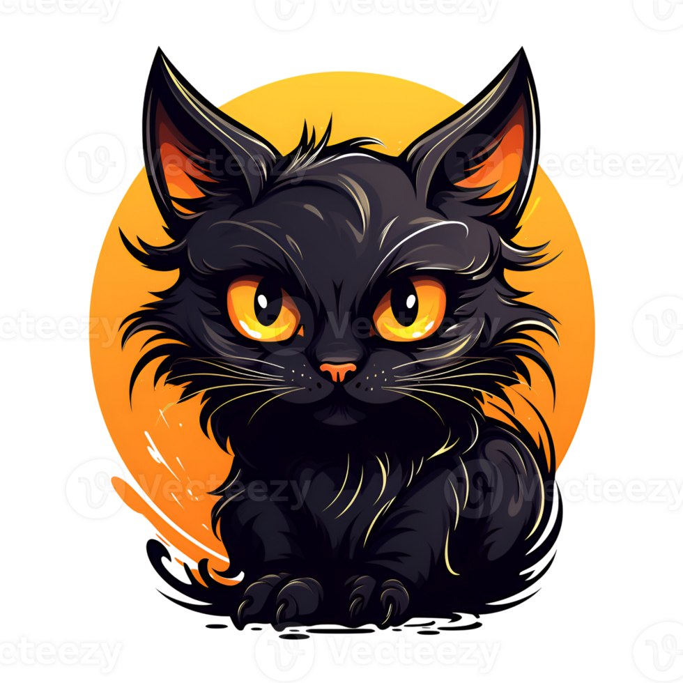 Cartoon Style Halloween Black Cat Cute Black Kitty No Background Perfect for Print on Demand Merchandise AI Generative png