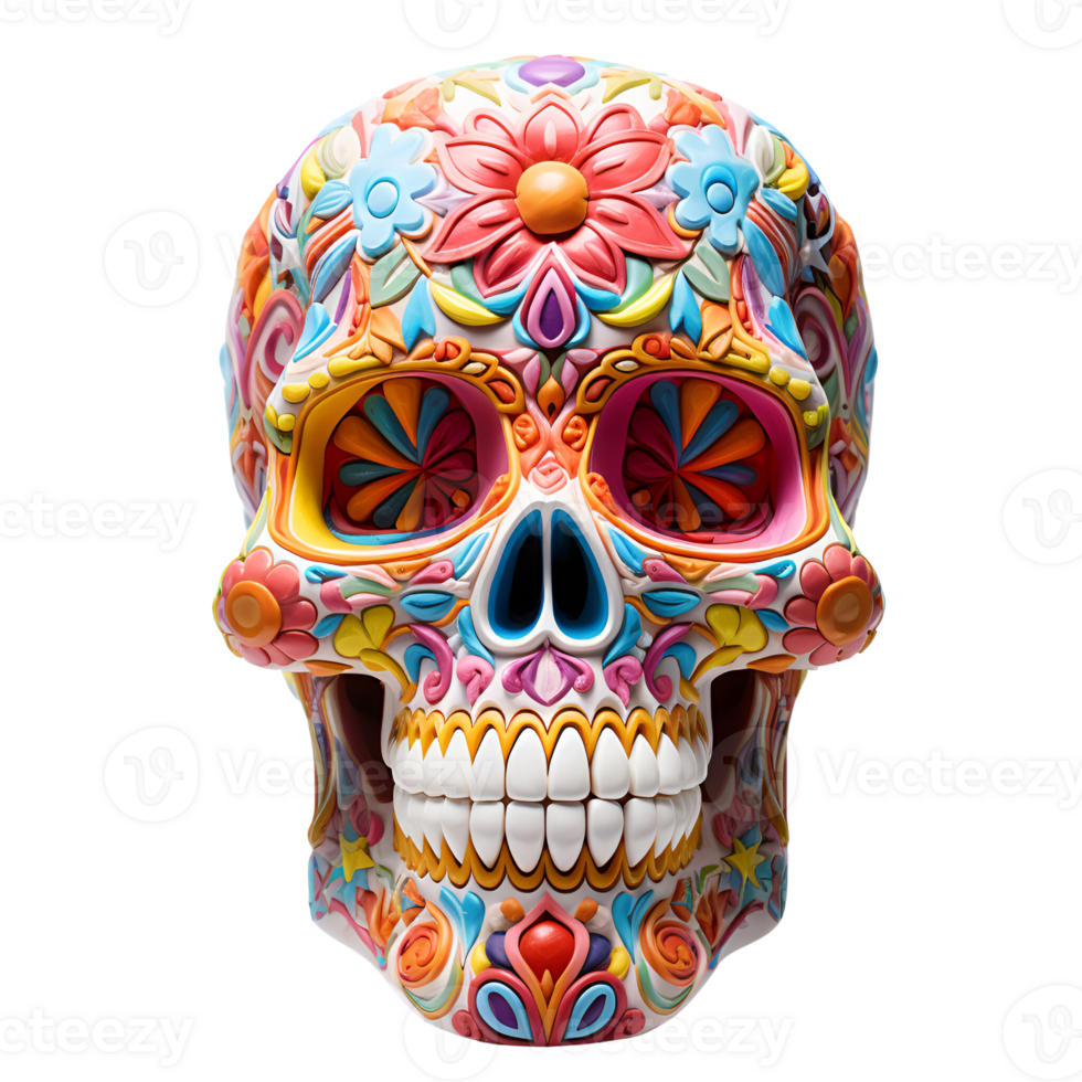 Realistic Style Day of the Dead Candy Skull No Background Transparent Background Perfect for print on demand AI Generative png