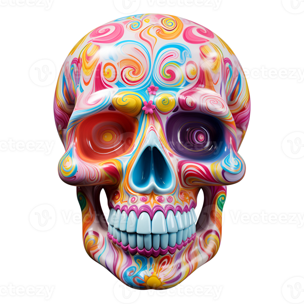 Realistic Style Day of the Dead Candy Skull No Background Transparent Background Perfect for print on demand AI Generative png