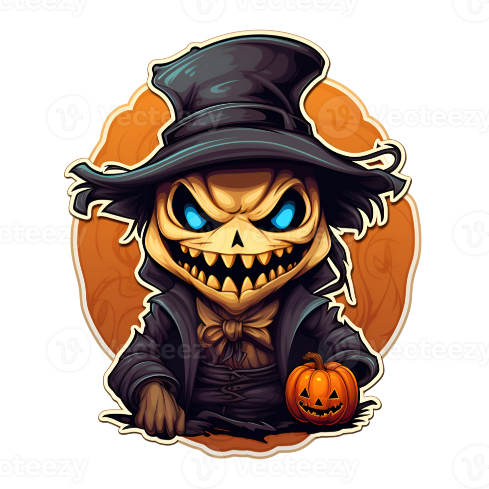 Cartoon Style Halloween Scarecrow Strawman Pumpkin Monster No Background Transparent Background Applicable to any Context Perfect for Print on Demand Merchandise AI Generative png