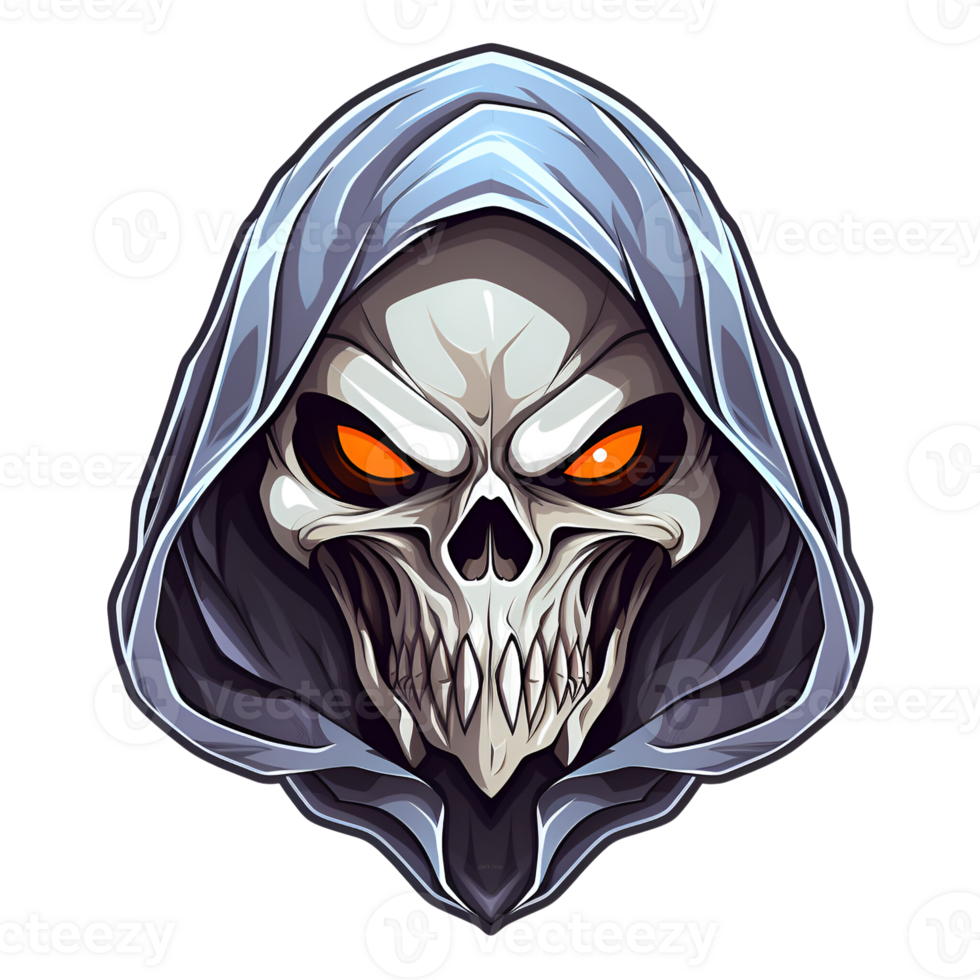 Halloween Grim Reaper Skeleton Monster Skull Cartoon Style No Background Perfect for Print on Demand Merchandise AI Generative png