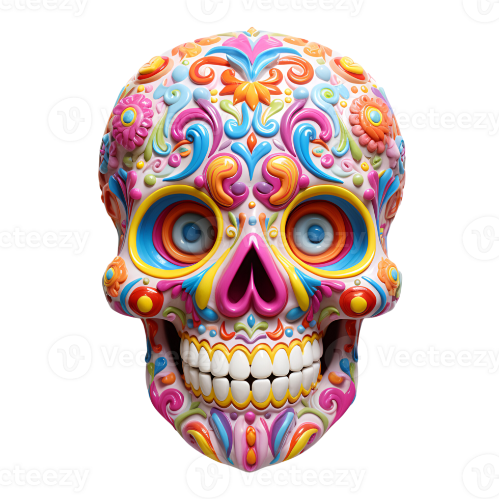 Realistic Style Day of the Dead Candy Skull No Background Transparent Background Perfect for print on demand AI Generative png