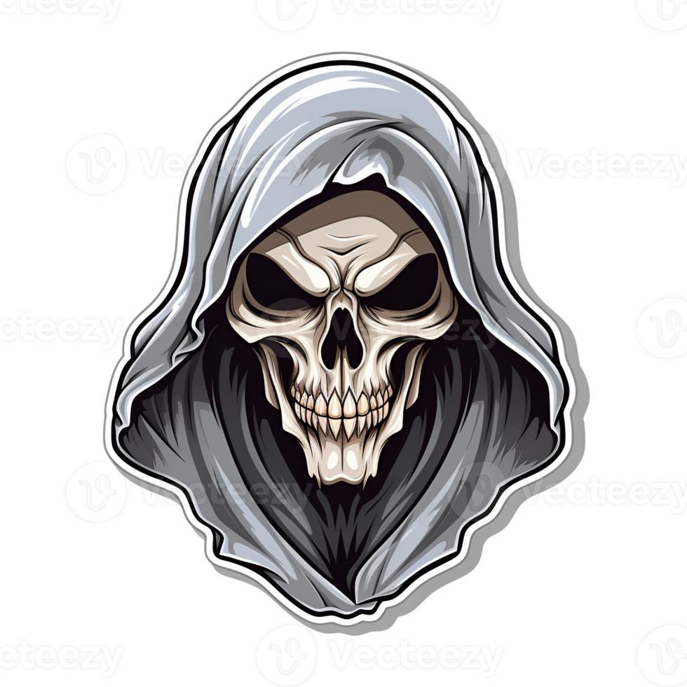 Halloween Grim Reaper Skeleton Monster Skull Cartoon Style No Background Perfect for Print on Demand Merchandise AI Generative png
