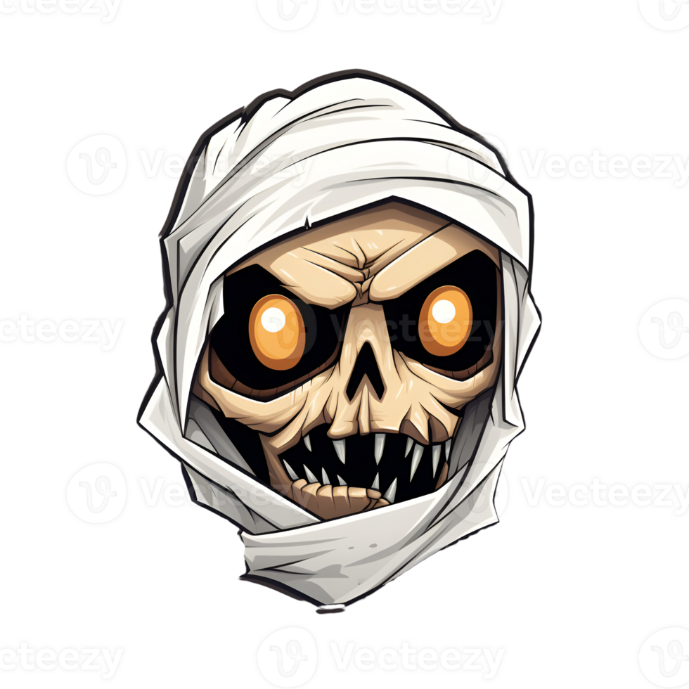 Cartoon Style Halloween Mummy Skeleton No Background Perfect for Print on Demand Merchandise AI Generative png