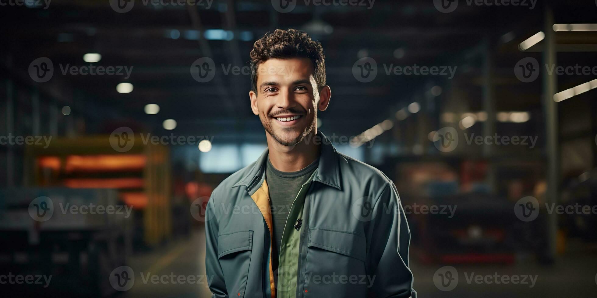 AI Generated. AI Generative. Warehouse stock house shipping delivery cargo logistic worker manager portrait background. Graphic Art photo