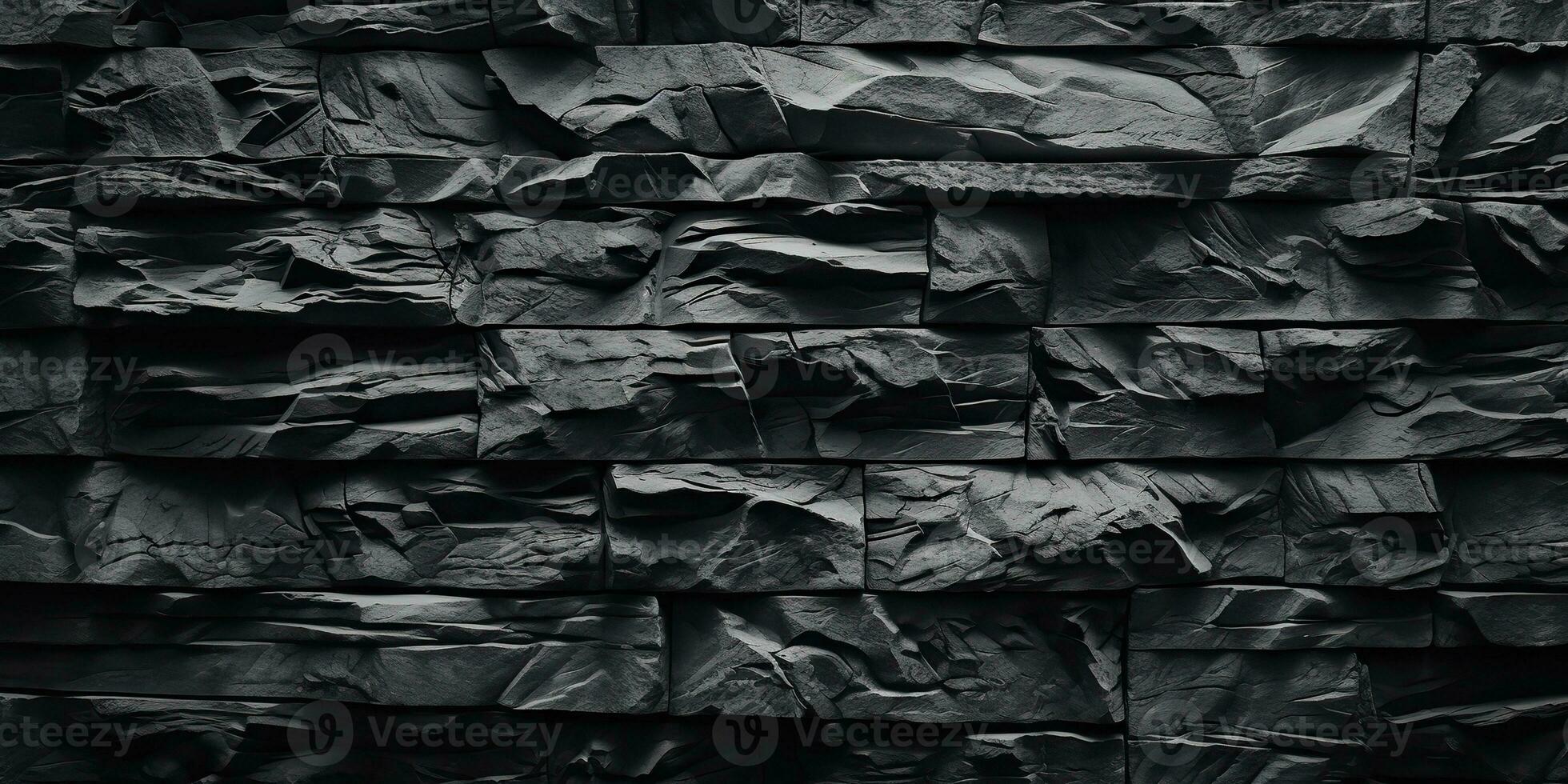 AI Generated. AI Generative. Black grey brock rock marble stone wall decoration background. Graphic Art photo