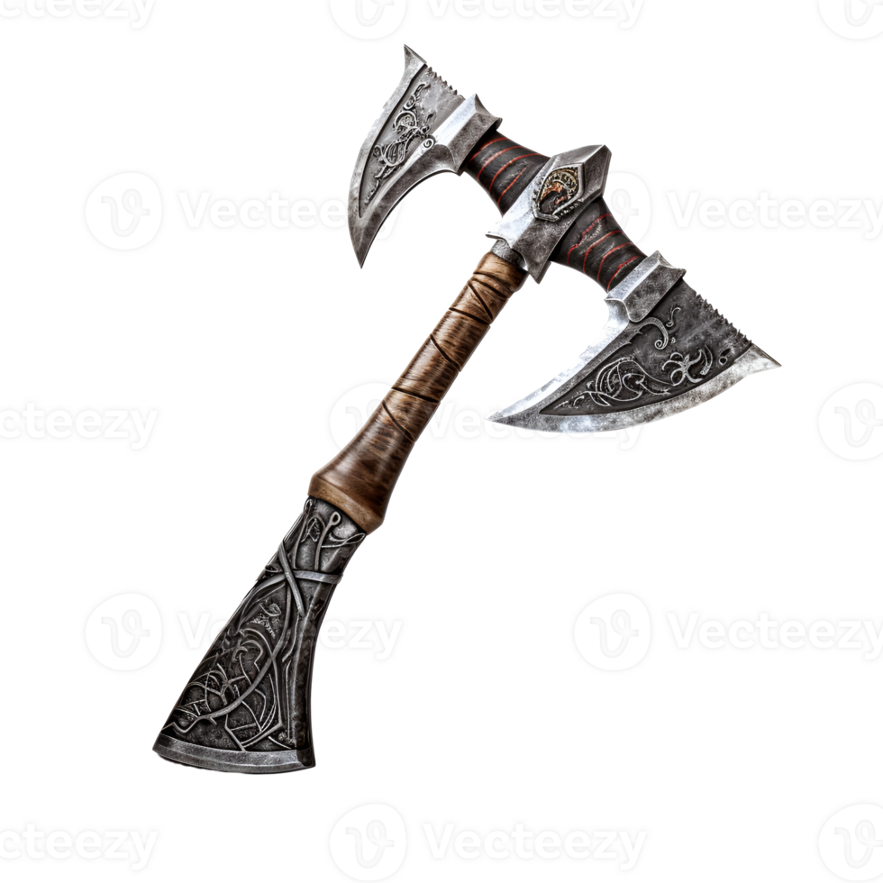 Medieval Style War Axe Fighting Axe Viking Axe No Background Applicable to Any Content AI Generative png