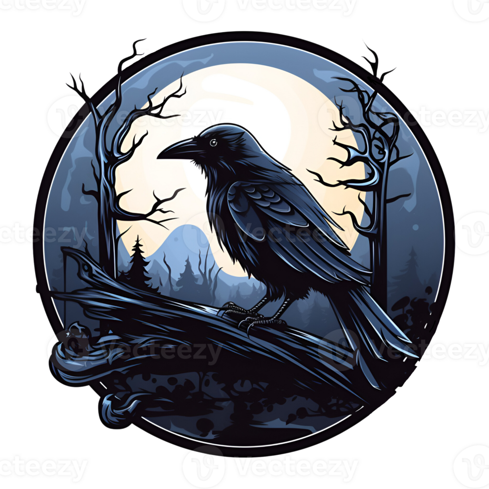 Cartoon Style Raven Halloween Raven on the Graveyard No Background Perfect for Print on Demand Merchandise AI Generative png