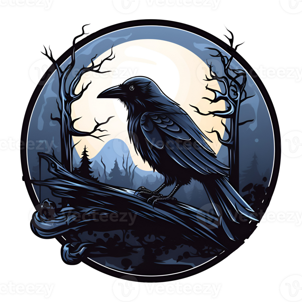 dessin animé style corbeau Halloween corbeau sur le cimetière non Contexte parfait pour impression sur demande marchandise ai génératif png