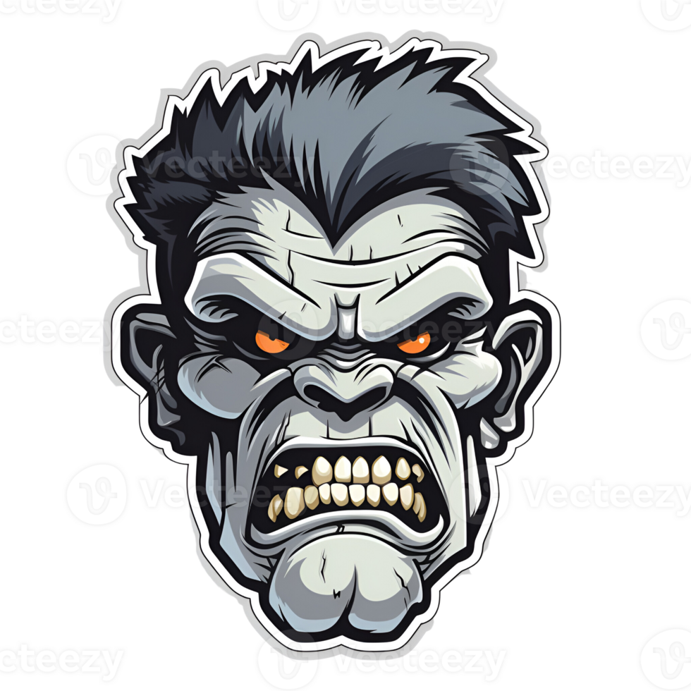 Cartoon Style Halloween Monster Face Zombie Face No Background Perfect for Print on Demand Merchandise AI Generative png