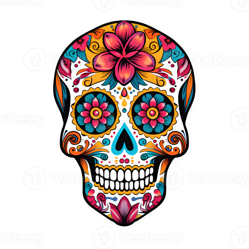 Cartoon Style Candy Skull Day of the Dead Candy Skull Halloween Candy Skull No Background Perfect for Print on demand Merchandise AI Generative png