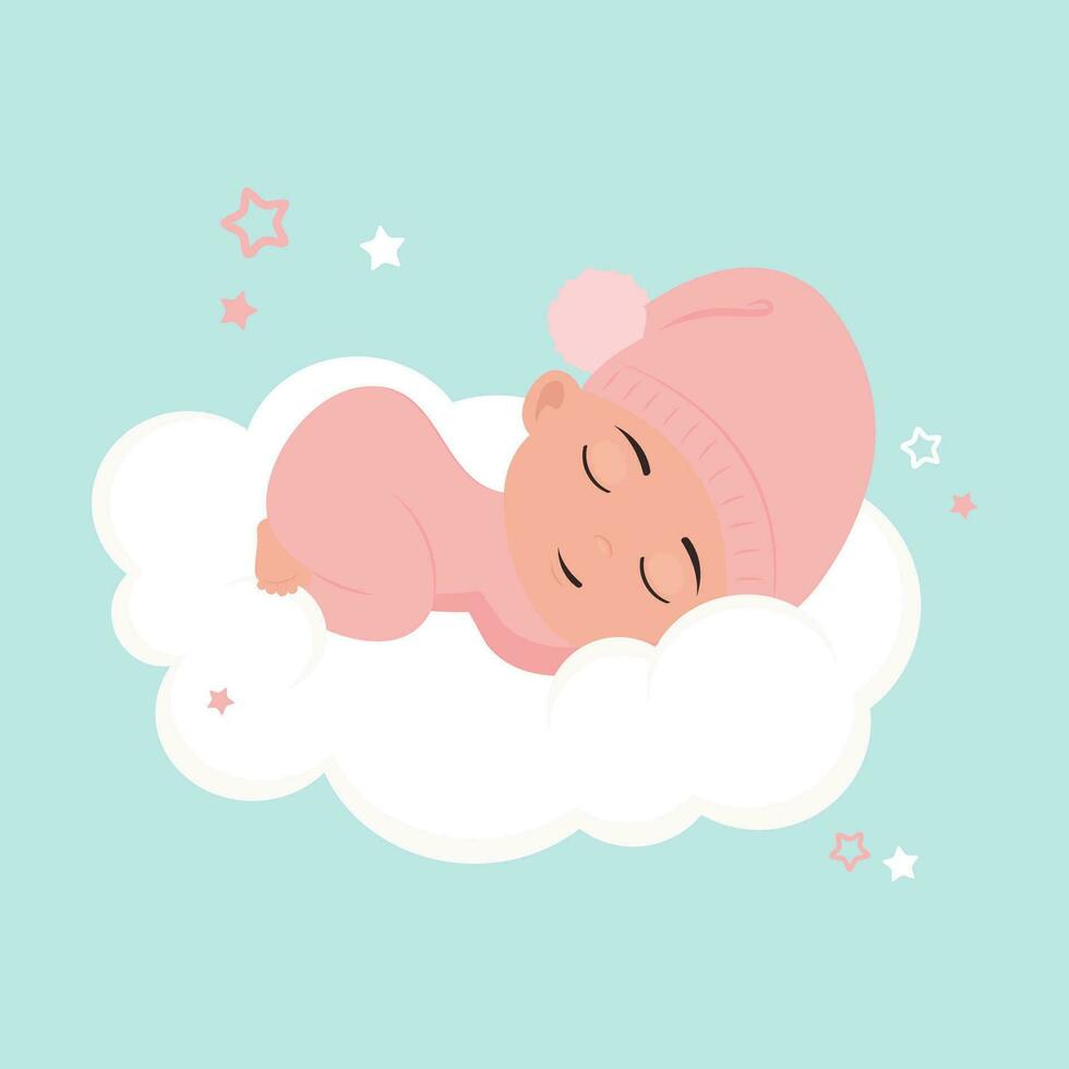 bebé niña dormido en un nube vector ilustración gráfico