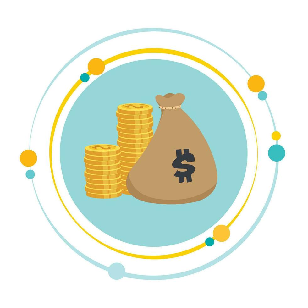 dinero bolso efectivo monedas bancario vector ilustración gráfico icono