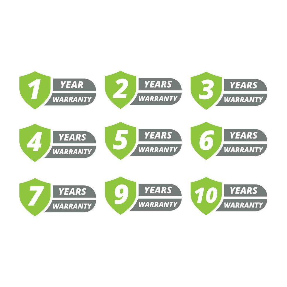 Year or years warranty vector label set. 1,3,5 guarantee shield labels.