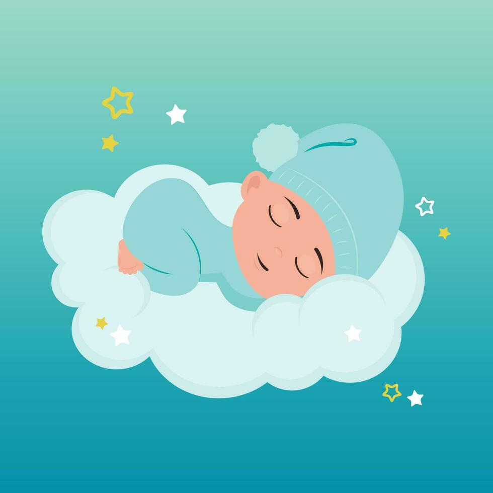 dormido bebé bebé infantil dormido en un nube vector ilustración gráfico