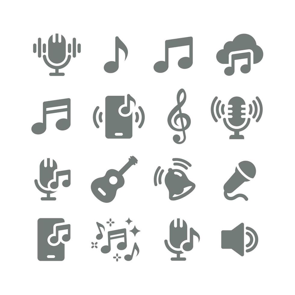 Music notes, clef and sound vector icon set. Musical note, microphone icons.