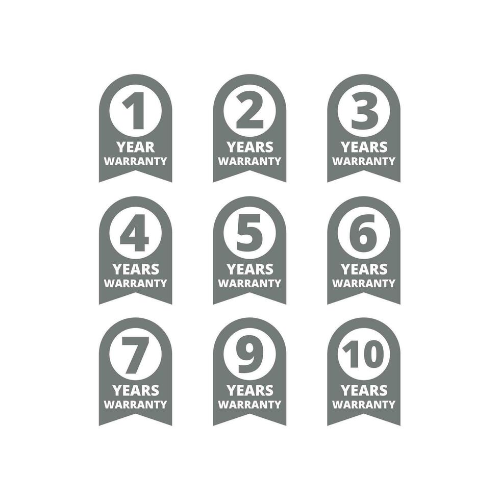 Warranty ribbon label. 1, 3, 5, 10 years guarantee vector labels.