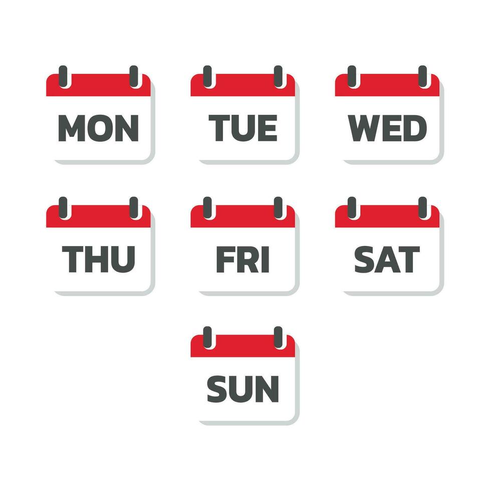 Calendar and days of the week vector set. Colorful Monday, Tuesday icons.