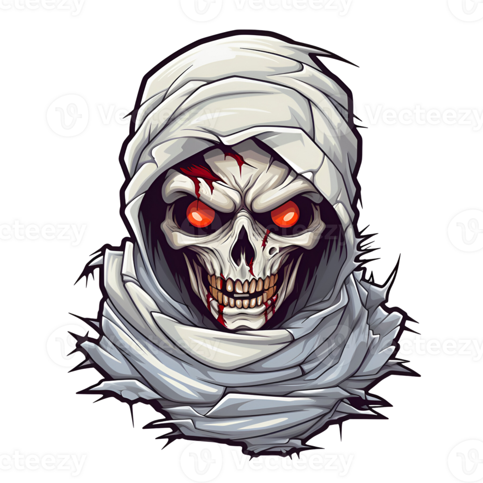 Cartoon Style Halloween Mummy Skeleton No Background Perfect for Print on Demand Merchandise AI Generative png