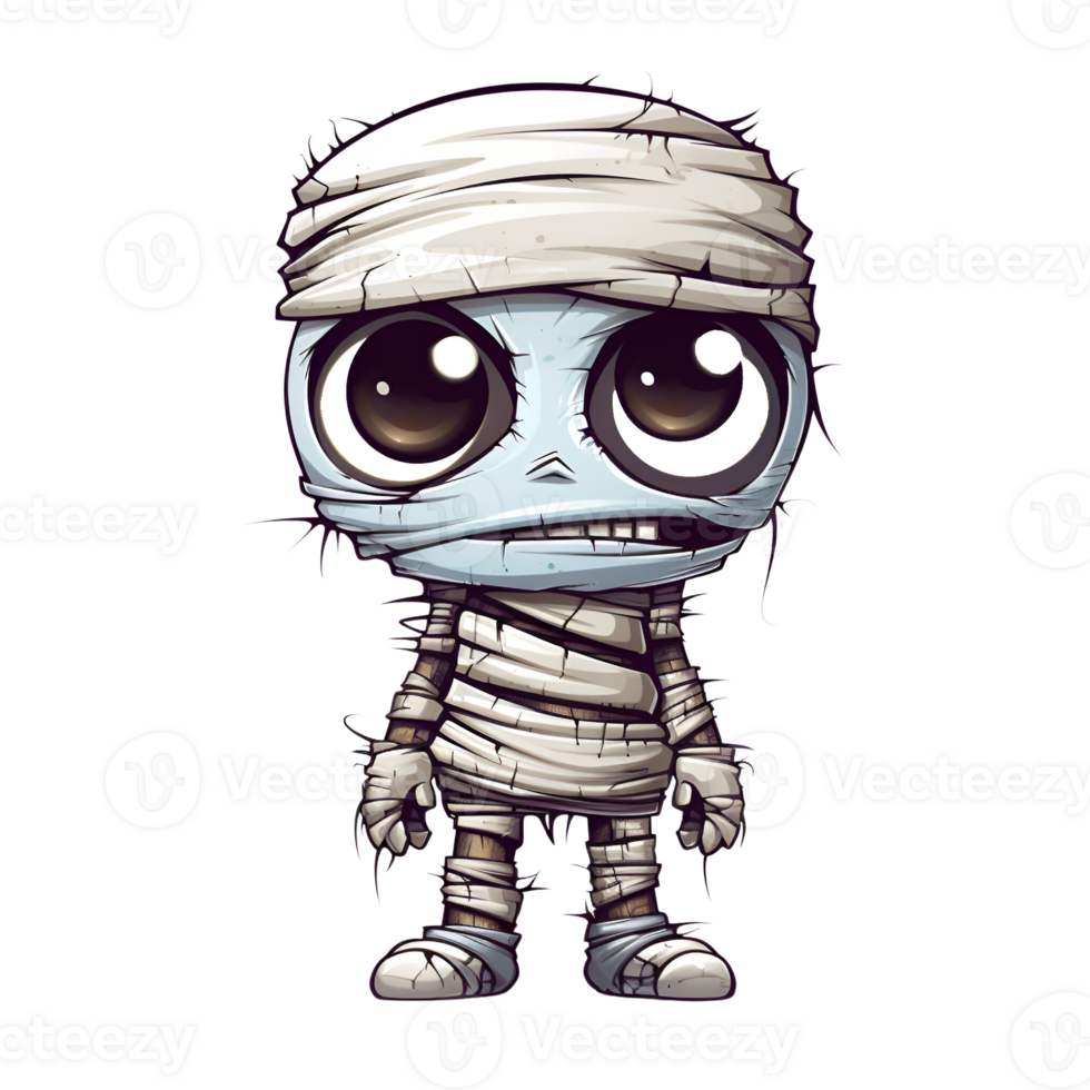 Cartoon Style Halloween Mummy Skeleton No Background Perfect for Print on Demand Merchandise AI Generative png