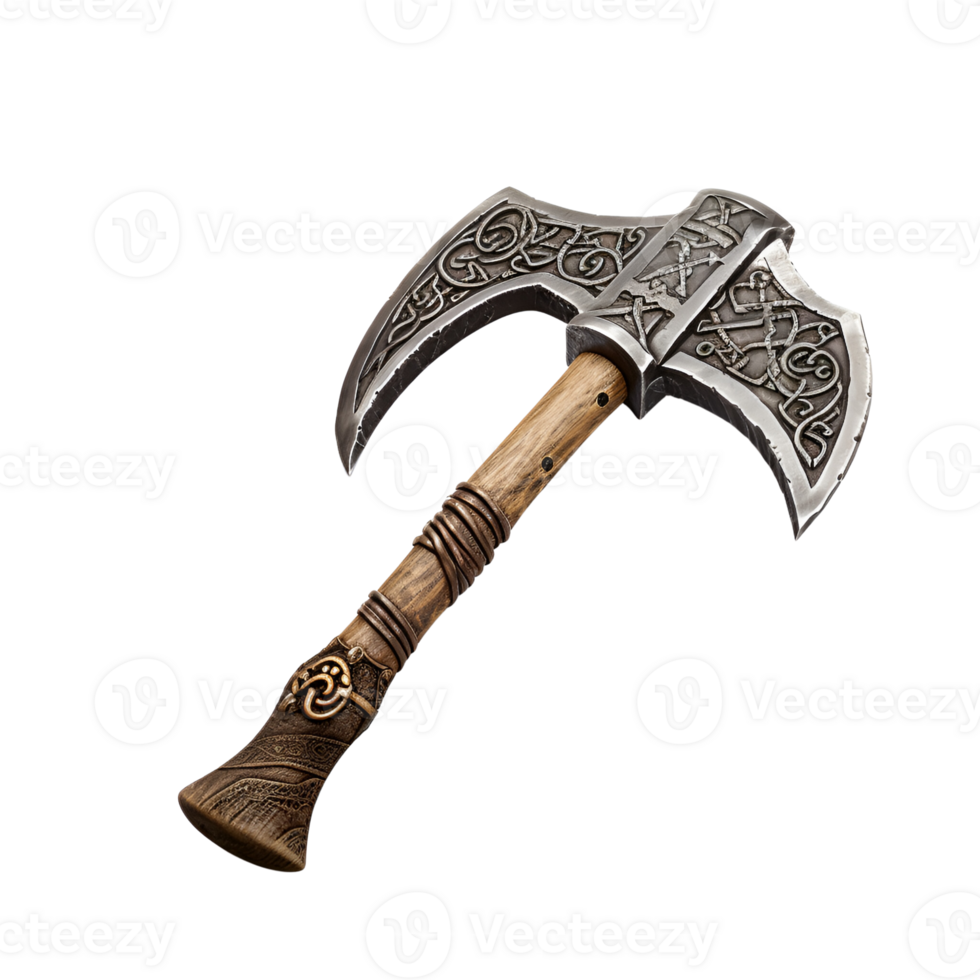 Medieval Style War Axe Fighting Axe Viking Axe No Background Applicable to Any Content AI Generative png