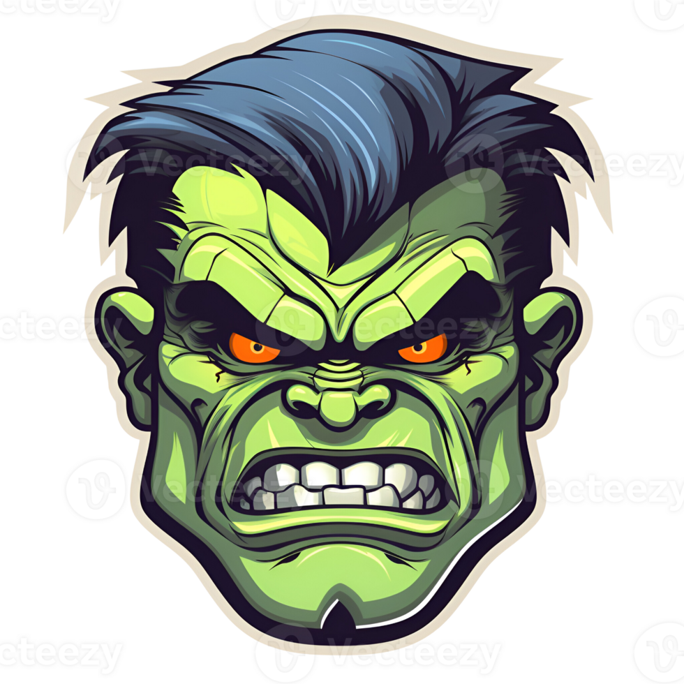 Cartoon Style Halloween Monster Face Zombie Face No Background Perfect for Print on Demand Merchandise AI Generative png