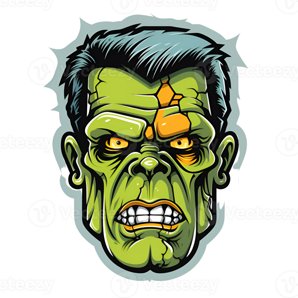 Cartoon Style Halloween Monster Face Zombie Face No Background Perfect for Print on Demand Merchandise AI Generative png