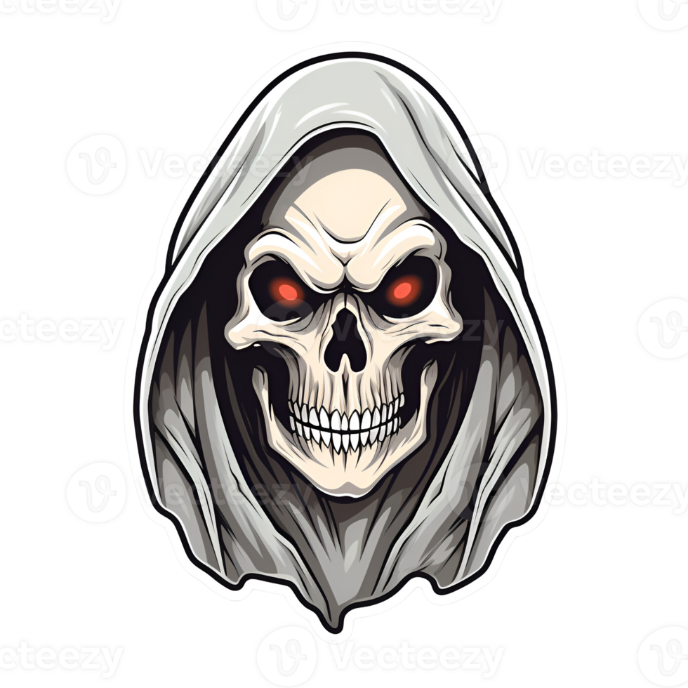 Halloween Grim Reaper Skeleton Monster Skull Cartoon Style No Background Perfect for Print on Demand Merchandise AI Generative png