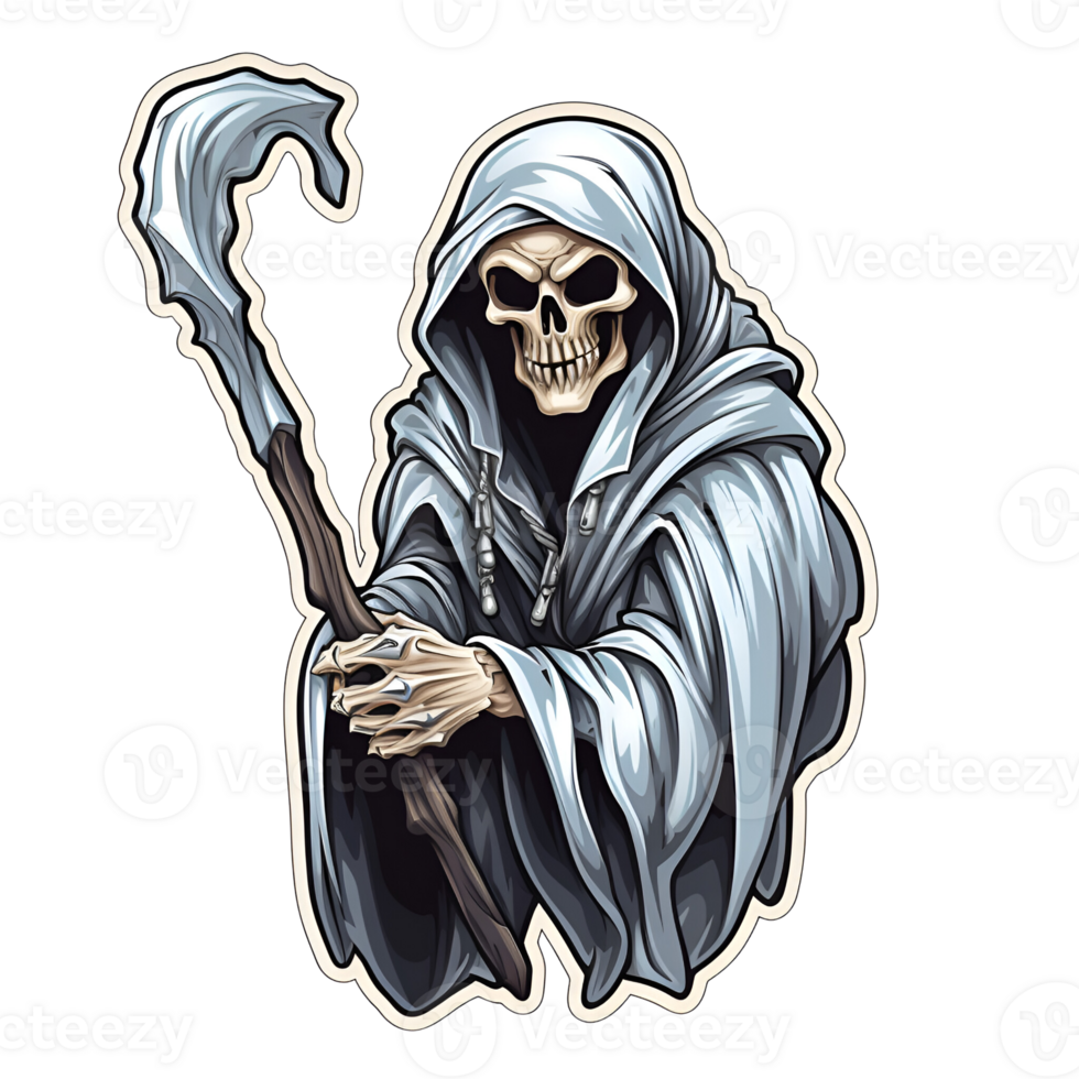 Halloween Grim Reaper Skeleton Monster Skull Cartoon Style No Background Perfect for Print on Demand Merchandise AI Generative png