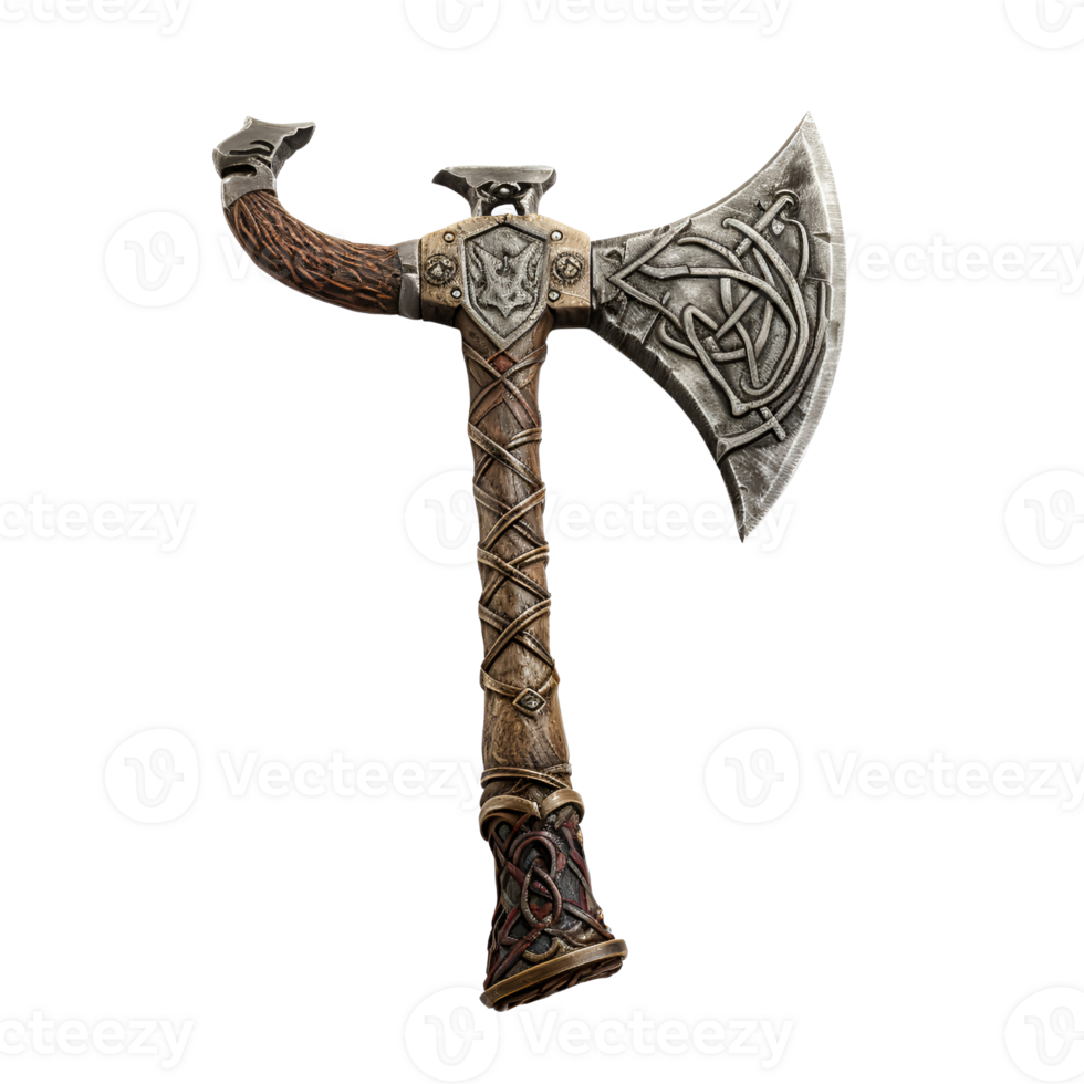 Medieval Style War Axe Fighting Axe Viking Axe No Background Applicable to Any Content AI Generative png